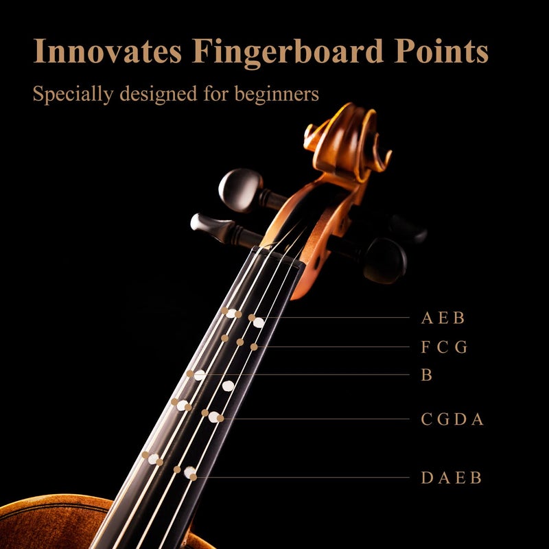Eastar 1/2 Violin Set Half Size Fiddle EVA-3 Matte for Beginners with Hard Case, Rosin, Shoulder Rest, Bow, and Extra Strings (Imprinted Finger Guide on Fingerboard) - Image 2